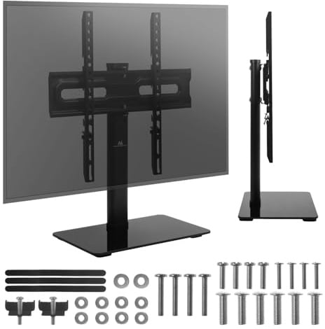 Maclean MC-132 Universal-TV-Halterung 32-55 Zoll | Verstellbare TV-Halterung mit Arm bis zu 35 kg | 20° drehbar | Stabile Basis aus gehärtetem Glas | VESA 75-400 mm | ohne Wandbefestigung