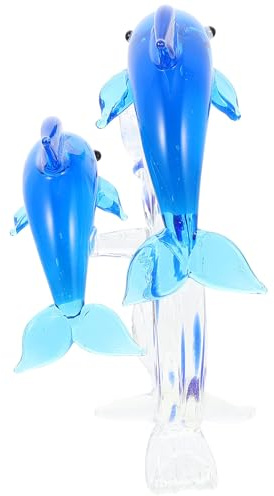 Baluue Delfin Figur aus Kristallglas Blau 3D Meerestiere Skulptur Tischdeko | Kristall-Delfinornament für Wohnzimmer & Büro, Standfeste Maritime Zimmerdeko, Ästhetisches Ocean Glastier
