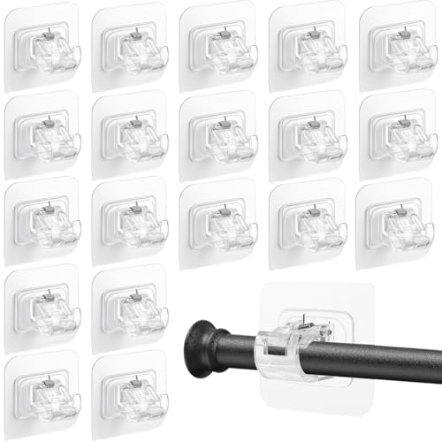 THQAE 20 Pcs ganci per tende senza bucare, Ganci per Tende Senza Bucare, Gancio Supporti Bastone Asta Tenda, Porta Staffe Bastoni Adesivi, Supporto Staffa Autoadesiva Trasparente, per Casa, Bagno