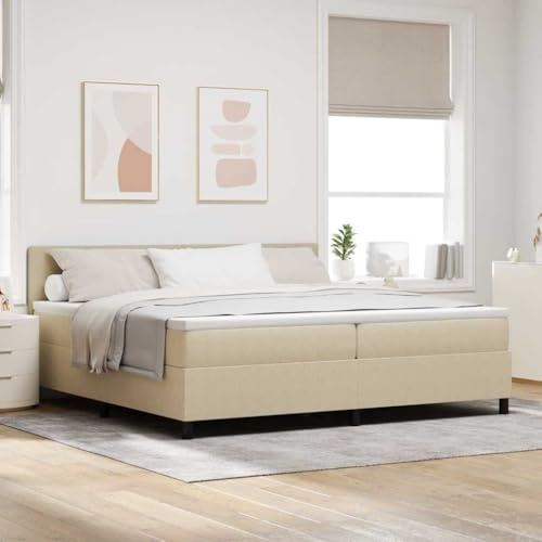 Mandloder Boxspringbett Hellgrau und Weiß 200x200 cm, Cordstoff, verstellbares Kopfteil, Taschenfederkernmatratze, Holzwerkstoff, modernes Design für Schlafzimmer