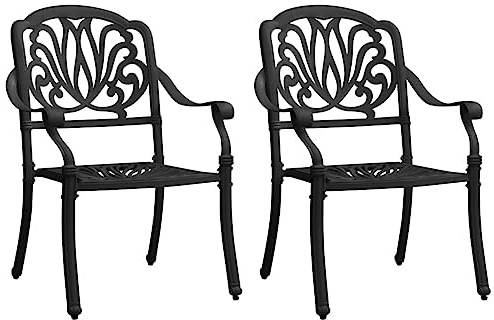 Ziaphsol Gartenstuhl-Set 2 STK. Aluminiumguss Schwarz, 63x69x91 cm, Rost- & Wetterfest, Elegante Essstühle für Balkon & Terrasse, Komfortable Outdoor-Sitzgelegenheit