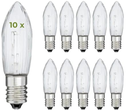 Erzwelt - Riffelkerzen 23V 3W E10 (10 Stück) – Ersatzkerzen für Schwibbogen & Lichterkette – Weihnachtsbeleuchtung Ersatzbirnen (ø 10 mm) mit Glühfaden – universelle Topkerzen