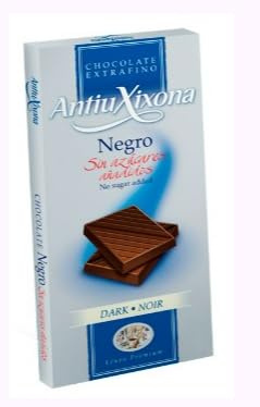 Antiu Xixona Chocolat Noir 85% sans Sucre, 2 Tablettes de 100g, Cacao Pur Intense