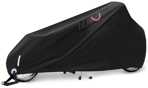 Lastenrad Abdeckung, 420D Oxford-Stoff Regenschutz für Lastenfahrräder, 270*63*74*100cm, Fahrradabdeckung Wasserdicht mit Reflektierenden Streifen, Regenfest, Schneesicher, Reißfest, UV-Beständig