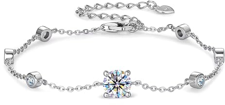 UNIQAL Germany | Moissanit Armband Damen 925 Sterlingsilber 1,21–4,95 g, 0,02–3,00 Karat, D Farbe VVS1, verstellbar, mit GRA Zertifikat, Diamantoptik