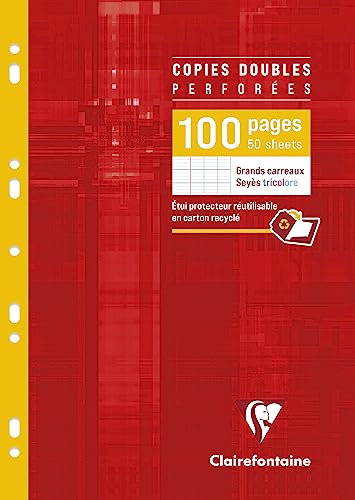 Clairefontaine 4721C Un Étui de Copies Doubles Perforées - A4 21x29,7 cm - 100 Pages Grands Carreaux - Papier Blanc 90 g - Étui Réutilisable