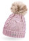 Neverless® gefütterte Damen Strickmütze mit Fell-Bommel und Fleece Futter, Winter-Mütze, Bommelmütze rosa Unisize