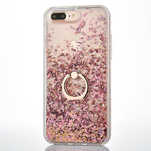 Mo-Beauty Kompatibel mit iPhone 8 Plus/iPhone 7 Plus Hülle + Panzerglas Schutzfolie, Glitzer Flüssig Treibsand Glitter Gradient Quicksand Weich TPU Bumper Silikon Schutzhülle (Roségold)