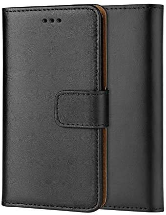 Genuine Leather Bookcase for iPhone 12 Mini, Premium authentic Genuine Leather Wallet case with Magnetic, Kickstand, Cash & Card Slots Stockproof Slim Flip bookcase cover 6.5 (Black)