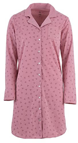 Zeitlos Nachthemd Damen Langarm Herz Schlafhemd Knöpfe, Farbe:rosa, Größe:XL