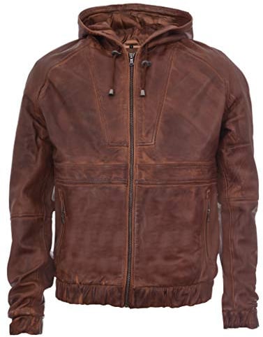 Herren Bräunen Bikerjacke Aus Leder Mit Nappaleder Und Kapuze