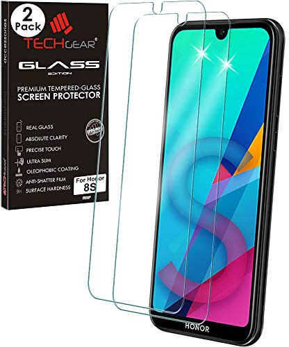 TECHGEAR [2 Pack GLASS Edition Screen Protector for Honor 8S, Honor 8S 2020, Genuine Tempered Glass Screen Protector [2.5D Round Edge] [9H Hardness] [Crystal Clarity] [Scratch-Resistant] [No-Bubble]