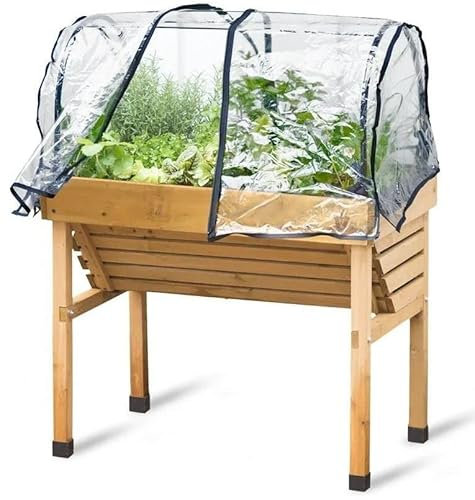 VegTrug Hochbeet ideal für Kinder WallHugger H:96 cm B:77 cm T:46 cm mit Abdeckhaube FSC 100% zertifiziertes Holz Natur