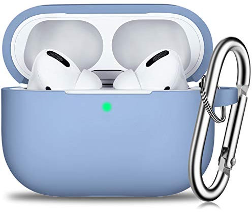 R-fun Compatible with AirPods Pro 1st Generation Case Cover with Keychain, Full Protective Silicone Skin Accessories for Women for Men, Front LED Visible,Blue Gray