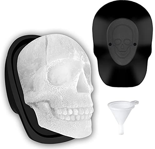Molde de silicona extragrande para cubitos de hielo 3D con diseño de calavera para whisky, bandejas de cubitos de hielo con embudo para taza de boca grande, máquina de hielo de calavera con resina