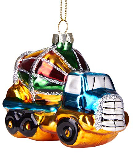 BRUBAKER Betonmischer LKW Bunt - Handbemalte Weihnachtskugel aus Glas