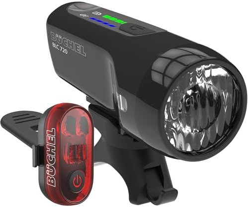 Büchel BLC 720 Fahrradlichter Set I 70/30/15 Lux I StVZO zugelassen mit bis zu 14h Akkulaufzeit I Aufladbares Fahrrad licht LED für vorne + hinten I Rücklicht Fahrrad, fahrradlicht vorne I Micro-USB