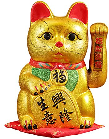 XIZHI 9 Lucky Fortune Cats Lucky Cat with Waving Arm Gold Operated Chinese Feng Shui Deoration for Home Office