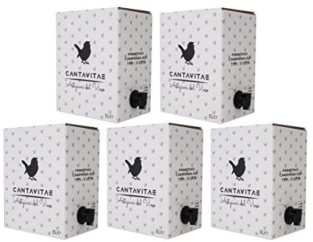 Confezione 5 Bag in Box (25 Litri) da 5 L di VINO PRIMITIVO IGP IGT rosso CAMPANIA 14% Sfuso da Azienda Agricola