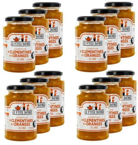 Lot de 12 Confitures Oranges de Corse et Clémentine 315g – Les P’tites Tartines – Grand format économique aux agrumes