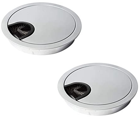 sossai® Kabeldurchführung/Kabeldurchlass/Schreibtischkanal mit Bürste für Schreibtische, Büro & Arbeitsplatten | 2 Stück | KDM1-AL | Design: Alu | Durchmesser: 60 mm | Material: Metall