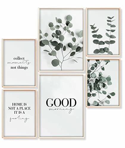 Heimlich® Premium Poster Set OHNE Bilderrahmen | 2 x DIN A3 & 4 x DIN A4 - ca. 30x42 & 21x30 | Stilvolle Poster Collagen mit passenden Bilder als Wanddeko » Grün Blatt Eucalyptus «