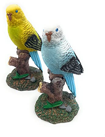 Onwomania Polyresin Figur Wellensittich zweifach Strandvogel Vogel Tier Dekofigur aus Polyresin Gelb 9,5 cm