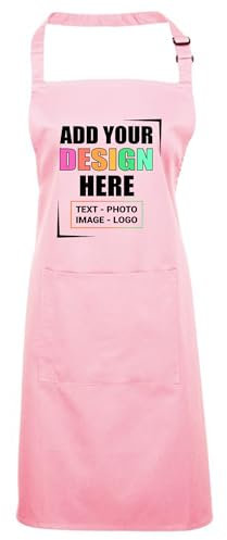 Gift Hub Personalised Aprons – Add Any Text, Image, or Logo – Ideal for Cooking in Kitchen, BBQs, and Art – Available for Men and Women in Multiple Colors with Large Pocket – Durable Polyester (Pink)