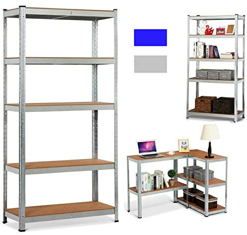 Scaffalatura per carichi pesanti, cantina, garage, officina, 200 x 100 x 50 cm, portata fino a 875 kg (175 kg per ripiante), scaffale in metallo, scaffale regolabile in metallo zincato