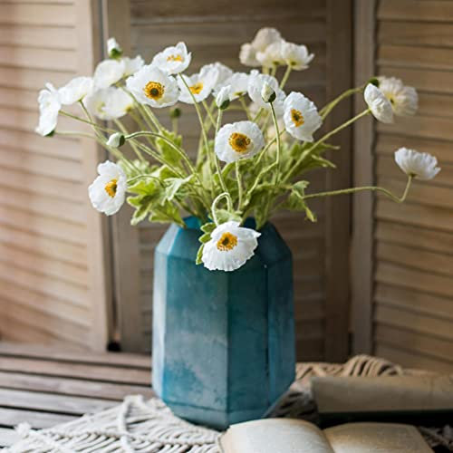 DUYONE Künstliche Mohnblumen-Seide, 6 Stiele, für Heimdekoration, Hochzeitsstrauß, Kunstblumen-Mittelstück, künstliche Pflanzen, Korallenblumen-Arrangement, Seidenblumen zur Dekoration (weiß)