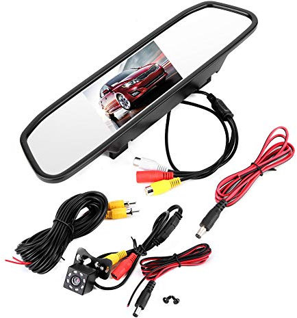 Mirror Dash Cam, 4.3in TFT LCD Screen Rear View Mirror Camera with Night Vision & 170° Wide Angle & 2 Channels Input & 8LED, Waterproof Universal Backup Camera for Car & Truck