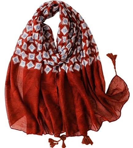FAIRYGATE Tücher Damen Luxus Elegant Frauen Rot Schal mit Seidefeeling Viskose Superweich Blumen Tuch Schals 99005