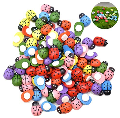 Marienkäfer Deko 100 Stück Mini Holz Marienkäfer Verzierungen Flatback Marienkäfer Simulation Marienkäfer Holzmarienkäfer Selbstklebend für Hochzeits Dekoration Partybedarf Scrapbooking DIY Handwerk