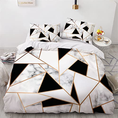 Tomifine Housse de Couette 140x200 cm Marbre Parure de Lit Noir et Blanche en Microfibre Adulte 2 Personne, Housse Couette avec 2 Taie d'oreiller 65x65 cm (140x200 cm,Marbre a)