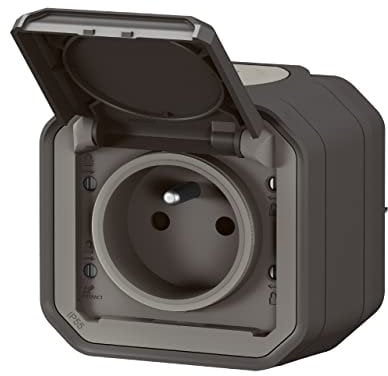Prise de courant 2P+T LEGRAND étanche Plexo Anthracite 16A 250V~ IP55 IK08 livré complet pour fixation saillie