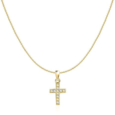 Kette für damen in silber 925 mit einem feinen Kreuz, das mit funkelnden Zirkonen verziert ist. Silberkette für damen ideal als Geschenk. Halskette für damen. Schmuck Damen (Vergoldung)
