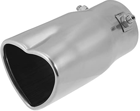X AUTOHAUX Auto Auspuff Spitze Rohr Herzform Silber 1 Stück Edelstahl | Rohrdurchmesser 0.94-2.13in, Einlass 2.36in, Auslass 2.72x2.32in, Länge 5.24in, M8x1.25, Reduziert Abgasgeräusch