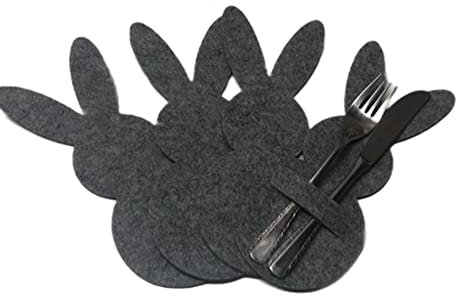 Bestecktaschen Hase dunkelgrau 4 er Set Osterdeko 24cm x 10,5 cm x 0,3cm