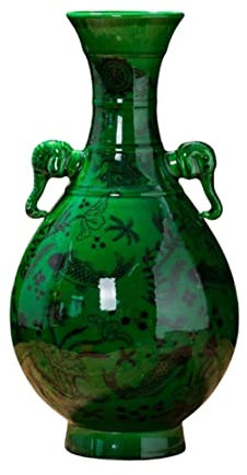 YlobdolY Smaragd-Grüne Keramik-Vase Jingdezhen China Handgemachte Klassische Doppel-Elefantenkopf Vintage Chinesische Malerei Porzellan Dekorative Vasen Für Blumen Home Decor