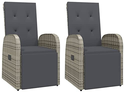 vidaXL Garten-Liegestühle mit Kissen 2 STK. Grau Poly Rattan