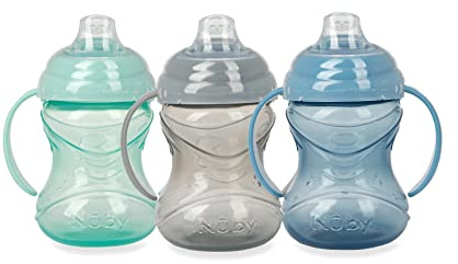 Nuby 3 Piece No-Spill Grip N’ Sip Cup with Soft Flex Spout, 2 Handle with Clik It Lock Feature, Neutral,10 Ounce