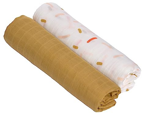LÄSSIG Baby Puckdecke Spuckdecke Pucktuch Mulltuch 2er Set Baumwolle 120 x 120 cm /Heavenly soft Swaddle XL Little Mateys spicy orange
