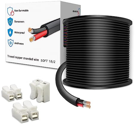 LEADTOPS 15,24M 18 Gauge 18/2 Câble Electrique 2 Fil de Conducteurs 2 Broches 2x0,8mm² pour Lumière LED, Automobile, Equipement de Bateau