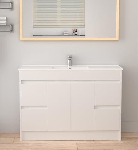 Robanmoa 1200mm Bathroom Vanity Unit with Basin Sink Large Floorstanding Bathroom Storage Cabinets Freestanding Basin Vanity Units Ceramic Sink 4-Drawer Waterproof Cupboard Furniture