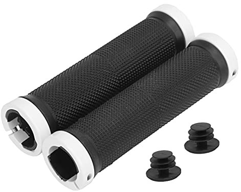 Tissting 1 Paar Fahrradgriffe mit Endstopfen, 22mm Aluminium Doppelverriegelung Rutschfester Gummi Fahrrad Griffe, Ergonomisch Lenkergriffe für MTB, BMX, Rennrad, Scooter(Weiss)