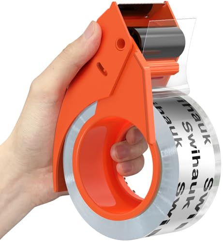 Swihauk 1.88 in x 66.6 YDs Heavy Duty Packing Tape with Dispenser, Strong & Durable Shipping Tape, Packaging Tape, Clear Package Tape for Shipping Moving Storage and Mailing, 1 Roll + 1 Dispenser