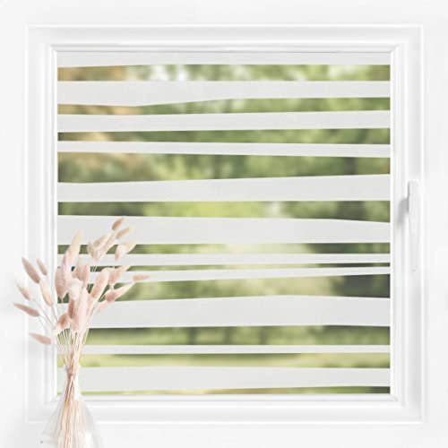 Bilderwelten Fensterfolie Sichtschutz Streifen Jalousie 60 x 80 cm Milchglasfolie Sichtschutzfolie Fenster Folie Blickdicht Anti-UV Statisch Haftend Querformat