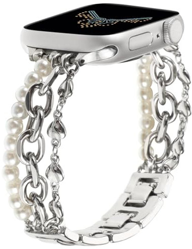 REALSIGN Bracelet de perles compatible avec Apple Watch 38 mm, 40 mm, 41 mm, bracelet élégant en forme d'amour pour iWatch Series 9, 8, 7, 6, 5, 4, 3, 2, 1, SE, pour femme (38 mm/40 mm/41 mm, en forme