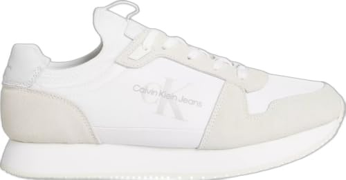 Calvin Klein Jeans Herren Runner Sneaker Sock Laceup Nylon-Leather Sportschuhe, Weiß (Bright White/Eggshell), 45