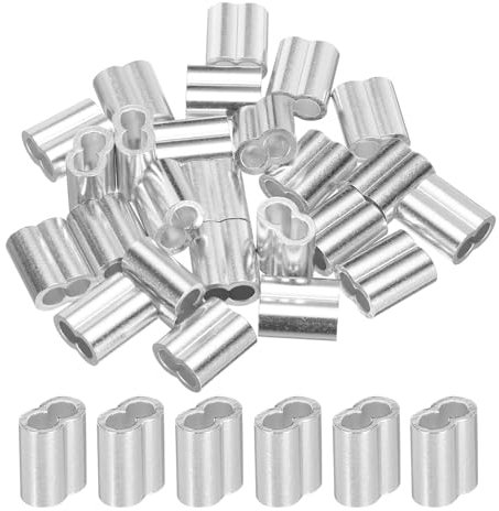sourcing map 3/16 4mm Aluminum Crimping Loop Sleeve Double Ferrule for Wire Rope Cable Line End, Silver 25pcs